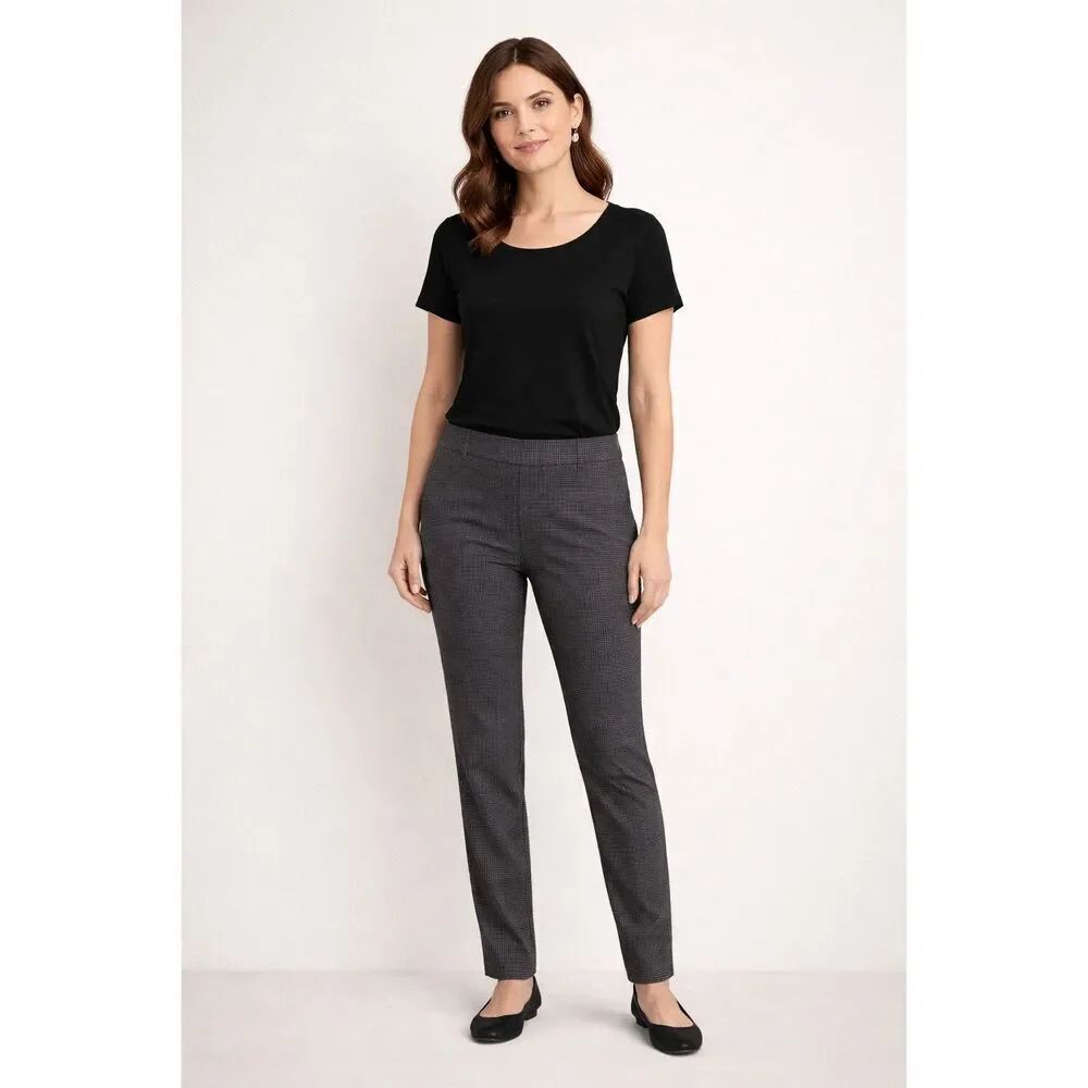 Charter Club Cambridge Slim Pants 8P Petite Pull On Gray Check NWT